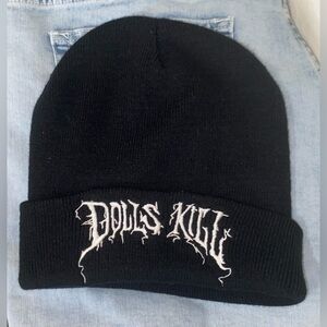 Dolls Kill Black Beanie Gothic Grunge Streetwear Embroidered Hat
